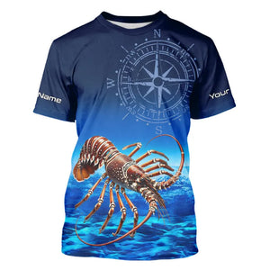 Personalized Florida Spiny Lobster Blue Performance Fishing Shirt, compass Lobster tournament Shirts NQS9735