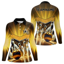 Load image into Gallery viewer, Custom Name Black And Gold Bowling Jerseys For Women, Bowling Team Polo, Quarter-Zip Shirts NQS9745