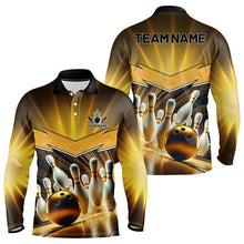 Load image into Gallery viewer, Custom Name Black And Gold Bowling Jerseys For Men, Bowling Team Polo, Quarter-Zip Shirts NQS9745
