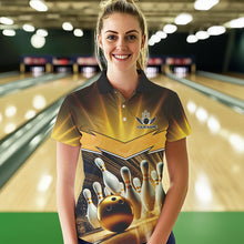 Load image into Gallery viewer, Custom Name Black And Gold Bowling Jerseys For Women, Bowling Team Polo, Quarter-Zip Shirts NQS9745