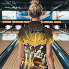 Load image into Gallery viewer, Custom Name Black And Gold Bowling Jerseys For Women, Bowling Team Polo, Quarter-Zip Shirts NQS9745
