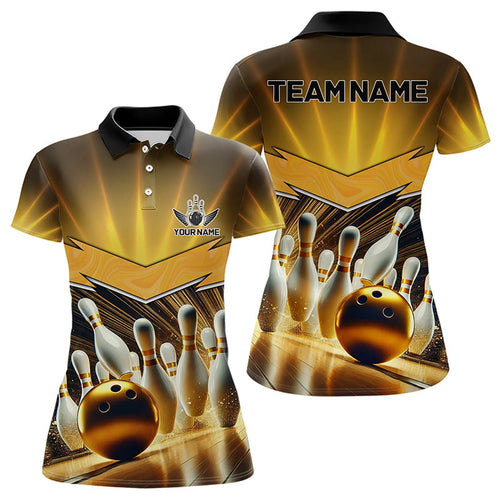 Custom Name Black And Gold Bowling Jerseys For Women, Bowling Team Polo, Quarter-Zip Shirts NQS9745