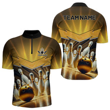 Load image into Gallery viewer, Custom Name Black And Gold Bowling Jerseys For Men, Bowling Team Polo, Quarter-Zip Shirts NQS9745