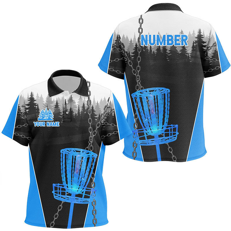 Kid Disc golf polo shirts custom black chain disc golf jerseys, frisbee golf outfit | Blue NQS7517