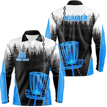 Load image into Gallery viewer, Mens Disc golf polo shirts custom black chain disc golf jerseys, frisbee golf outfit | Blue NQS7517