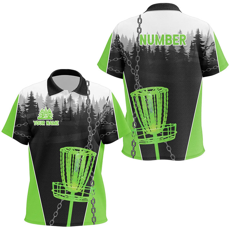 Kid Disc golf polo shirts custom black chain disc golf jerseys, frisbee golf outfit | Green NQS7518