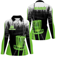 Load image into Gallery viewer, Womens Disc golf polo shirts custom black chain disc golf jerseys, frisbee golf outfit | Green NQS7518