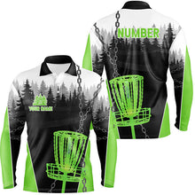 Load image into Gallery viewer, Mens Disc golf polo shirts custom black chain disc golf jerseys, frisbee golf outfit | Green NQS7518