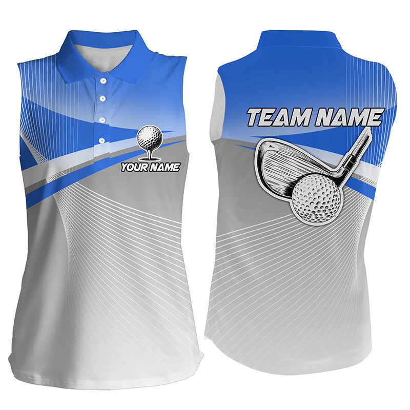 Womens sleeveless golf polo shirts custom blue sport golf apparel for women, unique golf gifts NQS7521