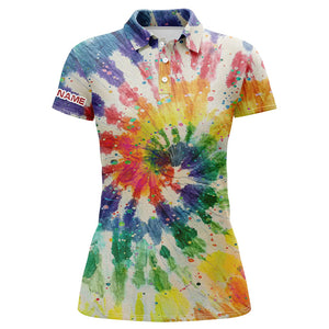 Womens golf polo shirts with colorful tie dye background custom name team golf tops for women NQS5544