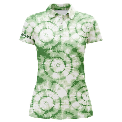 Womens golf polo shirts with green tie dye pattern custom name team golf tops for women NQS5545