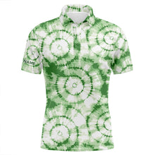 Load image into Gallery viewer, Mens golf polo shirt with green tie dye pattern custom name team golf tops for men golfers NQS5545