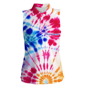 Womens sleeveless polo shirts with colorful tie dye pattern custom name team golf tops for women NQS5546