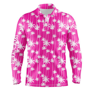 Mens golf polo shirt custom pink palm tree tropical pattern mens golf shirts, golf gift for men NQS6207