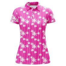 Load image into Gallery viewer, Womens golf polo shirt  custom pink palm tree tropical pattern womens golf shirts, golf gift for women NQS6207