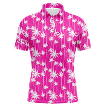 Load image into Gallery viewer, Mens golf polo shirt custom pink palm tree tropical pattern mens golf shirts, golf gift for men NQS6207