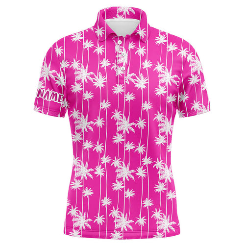 Mens golf polo shirt custom pink palm tree tropical pattern mens golf shirts, golf gift for men NQS6207