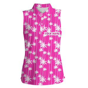 Women Sleeveless polo shirt plus size custom pink palm tree tropical pattern pink ladies golf shirts NQS6207