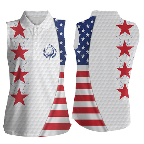 American flag Womens sleeveless polos shirt patriotic white golf ball skin shirt for ladies NQS7888