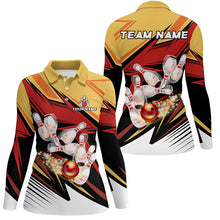 Load image into Gallery viewer, Yellow and Red Camo Bowling Polo, Quarter Zip Shirts for Women Custom bowling team jerseys, bowl gifts NQS7889