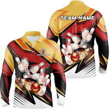Load image into Gallery viewer, Yellow and Red Camo Bowling Polo, Quarter Zip Shirts for Men Custom bowling team jersey, bowling gifts NQS7889
