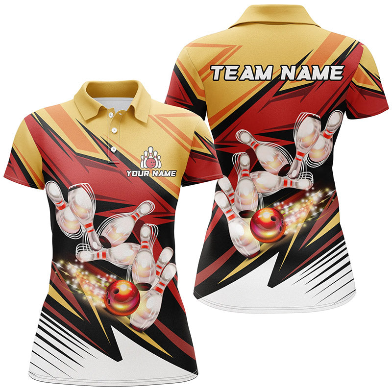 Yellow and Red Camo Bowling Polo, Quarter Zip Shirts for Women Custom bowling team jerseys, bowl gifts NQS7889