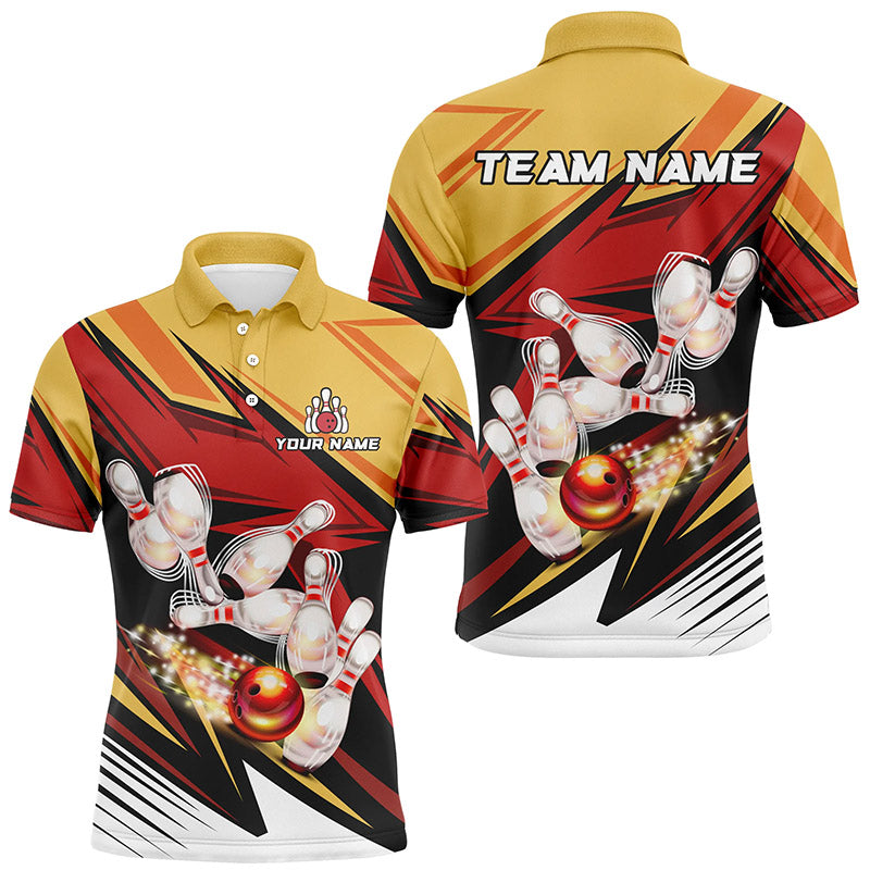 Yellow and Red Camo Bowling Polo, Quarter Zip Shirts for Men Custom bowling team jersey, bowling gifts NQS7889