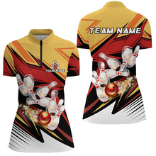Load image into Gallery viewer, Yellow and Red Camo Bowling Polo, Quarter Zip Shirts for Women Custom bowling team jerseys, bowl gifts NQS7889