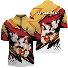 Load image into Gallery viewer, Yellow and Red Camo Bowling Polo, Quarter Zip Shirts for Men Custom bowling team jersey, bowling gifts NQS7889