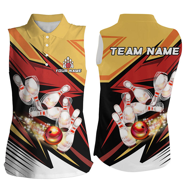 Yellow and Red Camo Bowling Sleeveless Polo Shirts for Women Custom bowling team jerseys, bowl gifts NQS7889