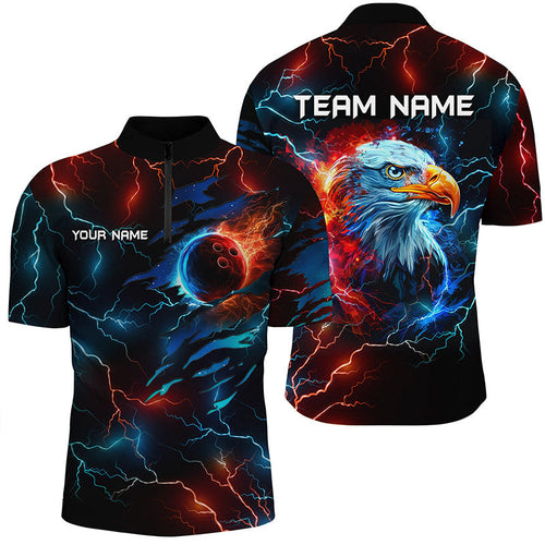 Red and Blue lightning thunder bowling Eagle custom Mens Bowling Polo, Quarter Zip Shirts team jerseys NQS7890