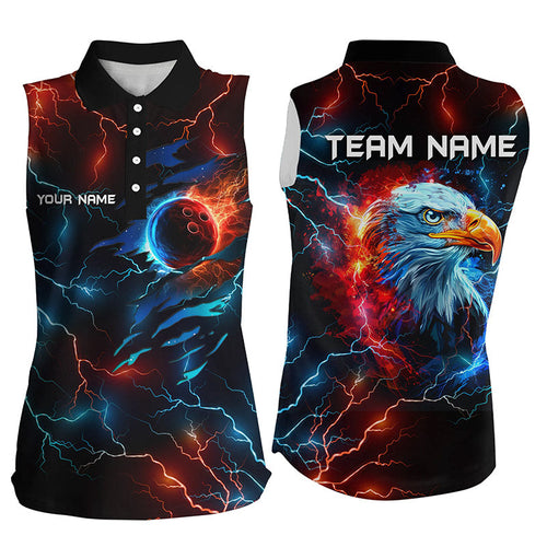Red and Blue lightning thunder bowling Eagle custom Women Bowling Sleeveless Polo Shirt team jerseys NQS7890