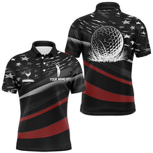 Load image into Gallery viewer, Black American flag custom patriotic Mens golf polo shirts, unique golf gifts NQS7894