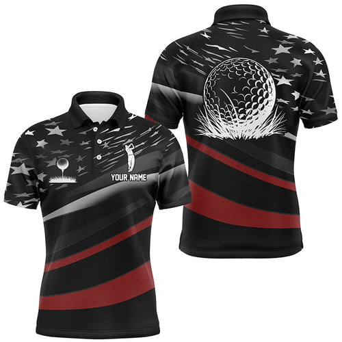 Black American flag custom patriotic Mens golf polo shirts, unique golf gifts NQS7894