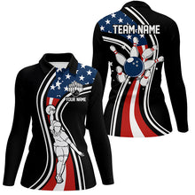 Load image into Gallery viewer, Retro bowling Polo, Quarter Zip shirts for Women Custom American flag patriotic team bowling jerseys NQS7895