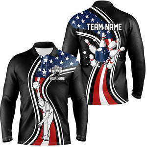 Retro bowling Polo, Quarter Zip shirts for Men Custom American flag patriotic team bowling jerseys NQS7895