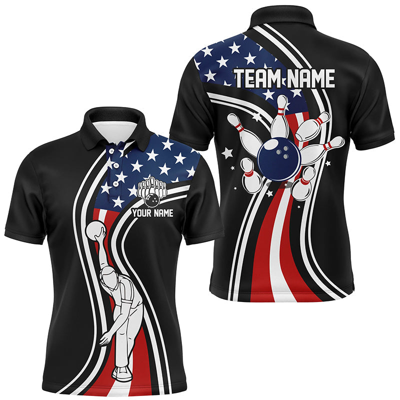 Retro bowling Polo, Quarter Zip shirts for Men Custom American flag patriotic team bowling jerseys NQS7895