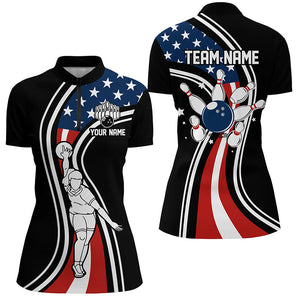 Retro bowling Polo, Quarter Zip shirts for Women Custom American flag patriotic team bowling jerseys NQS7895