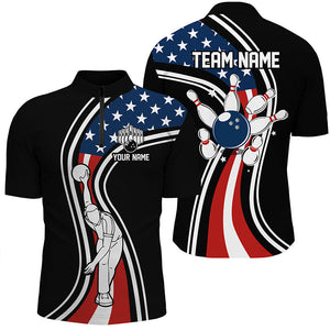 Retro bowling Polo, Quarter Zip shirts for Men Custom American flag patriotic team bowling jerseys NQS7895