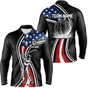 Black American flag custom Mens golf polo shirts, personalized patriot golf gifts for men NQS7896