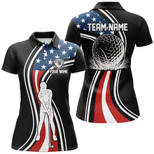 Load image into Gallery viewer, Black American flag custom Womens golf polo shirts, personalized patriot golf gifts for ladies NQS7896