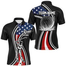 Load image into Gallery viewer, Black American flag custom Mens golf polo shirts, personalized patriot golf gifts for men NQS7896