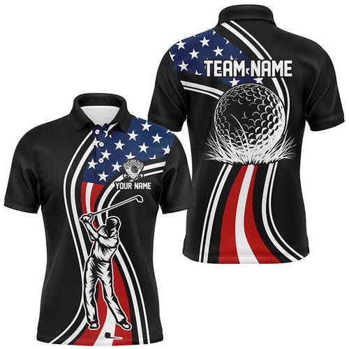 Black American flag custom Mens golf polo shirts, personalized patriot golf gifts for men NQS7896