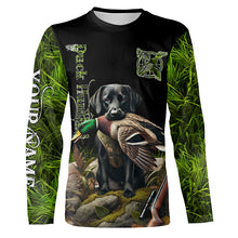 Load image into Gallery viewer, Black Labrador Retriever Duck Hunting Waterfowl green camo Shirts, Personalized Duck Hunting shirts NQS632