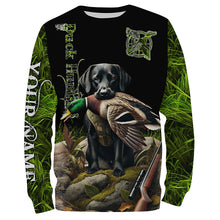 Load image into Gallery viewer, Black Labrador Retriever Duck Hunting Waterfowl green camo Shirts, Personalized Duck Hunting shirts NQS632