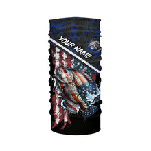 Load image into Gallery viewer, American Flag crappie fishing blue camo Custom Name Fishing Shirts UV Protection NQS3643