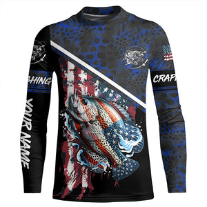 American Flag crappie fishing blue camo Custom Name Fishing Shirts UV Protection NQS3643