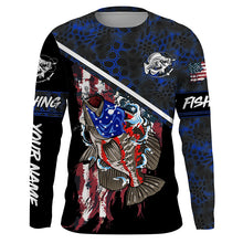 Load image into Gallery viewer, American Flag crappie fishing blue camo Custom Name UV Protection Fishing Shirts NQS3650