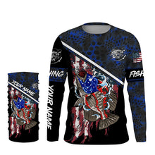Load image into Gallery viewer, American Flag crappie fishing blue camo Custom Name UV Protection Fishing Shirts NQS3650