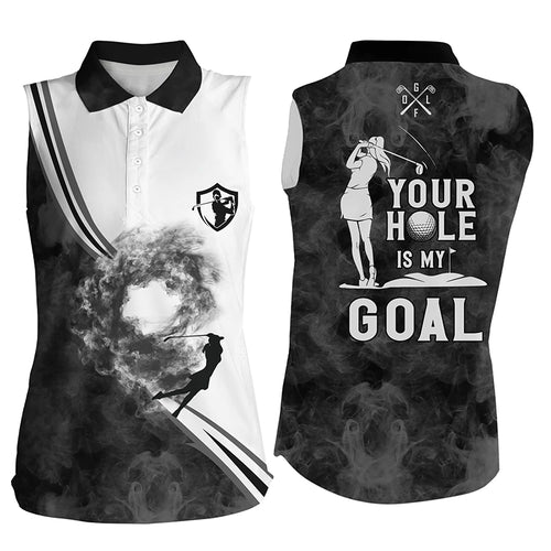 Your hole is my goal black and white smoke Womens sleeveless polo shirts ladies golf apparel NQS6007